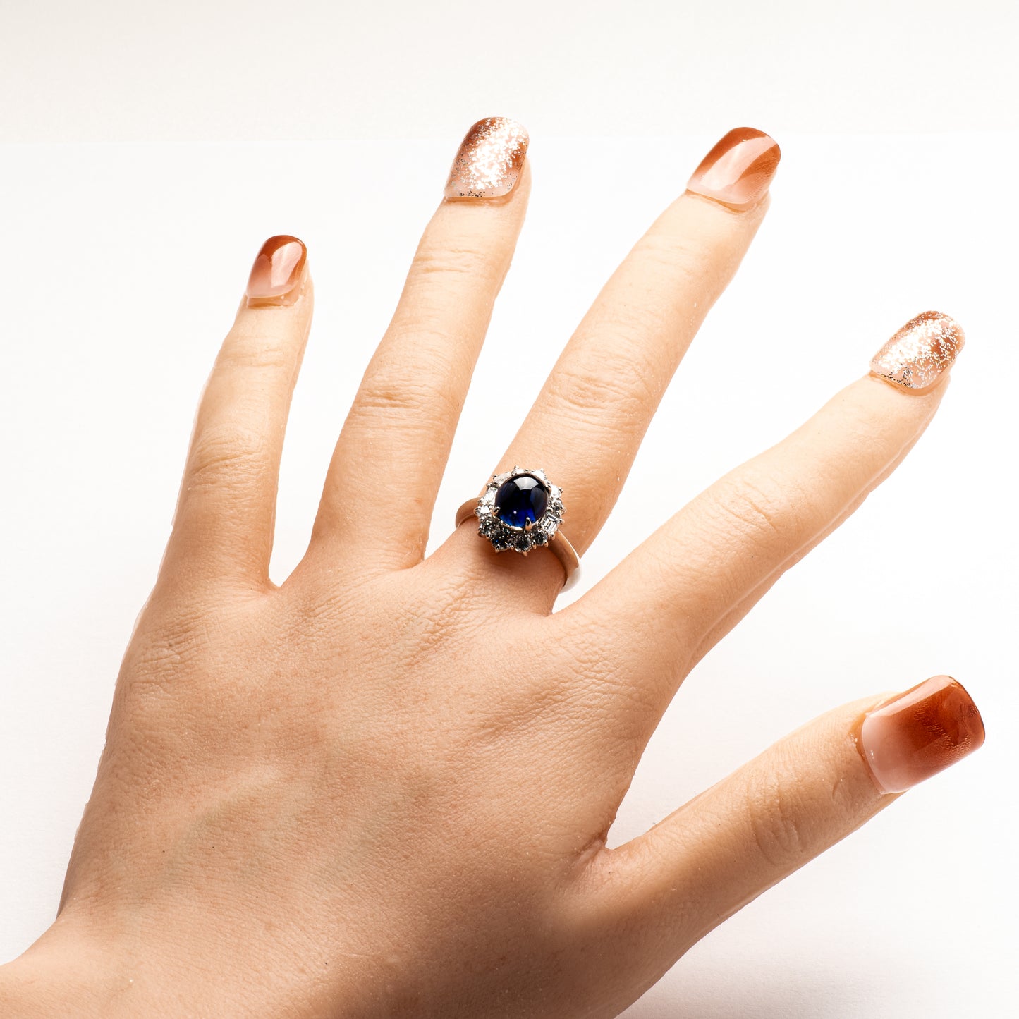 カボションサファイア2.711ct ダイヤモンド0.81ct Pt900 リング
