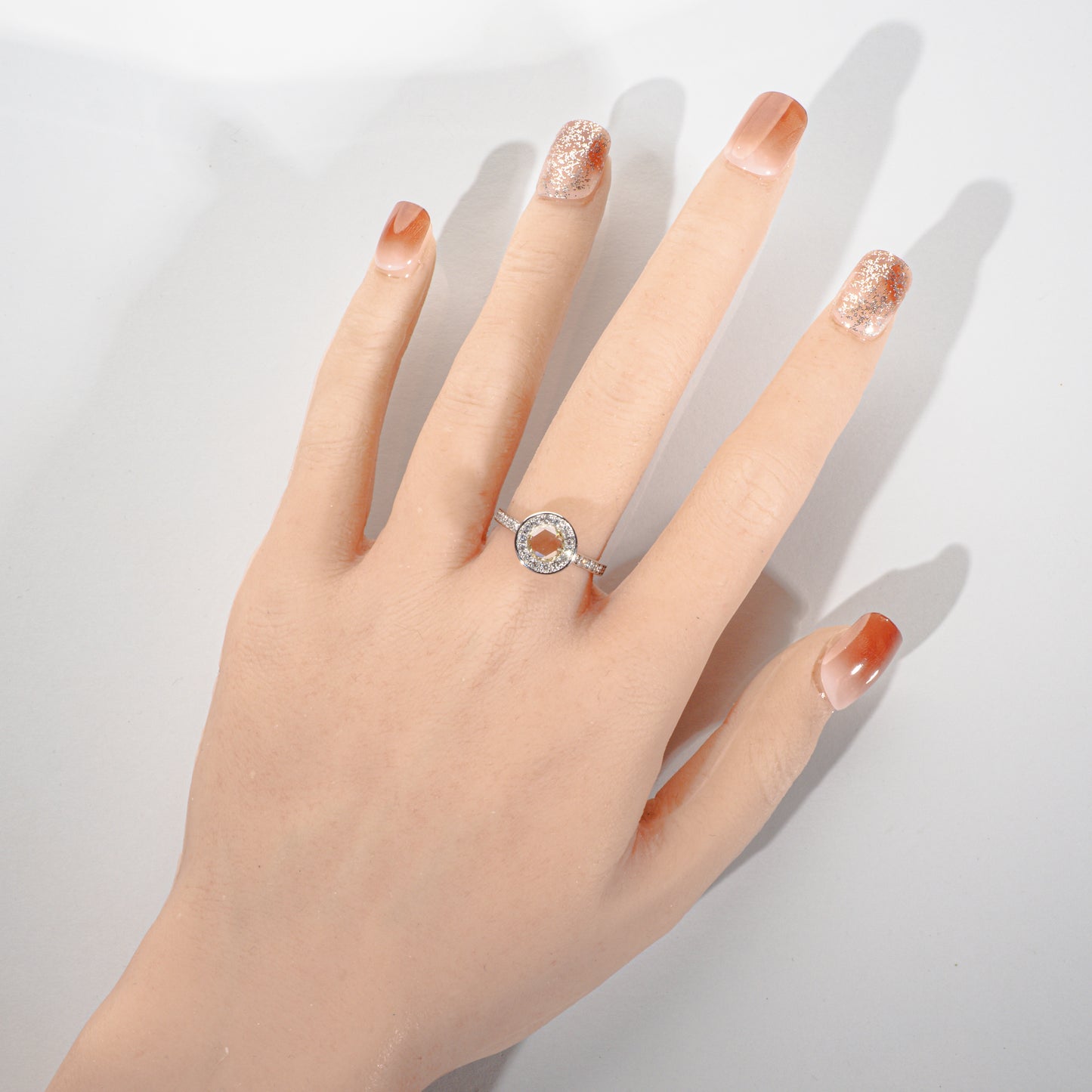 ローズカットダイヤモンド0.58ct メレダイヤモンド0.33ct Pt950 ヘイローリング
