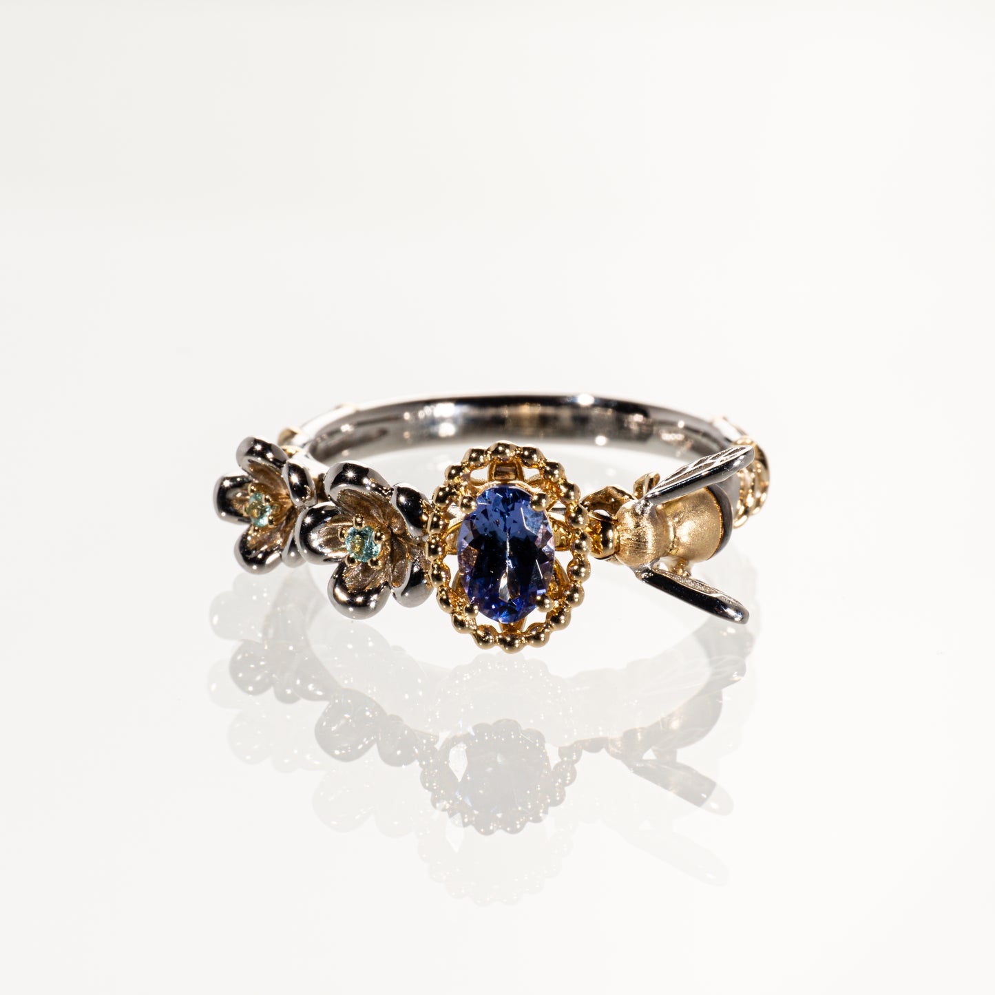 タンザナイト0.35ct ブルートルマリン0.02ct Pt950/K18 リング