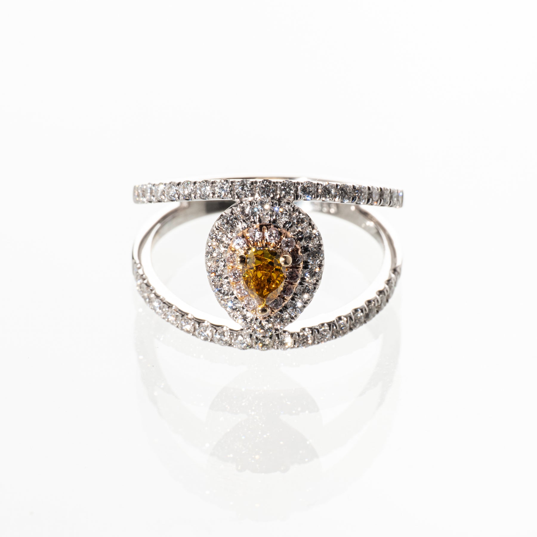 ファンシーイエローダイヤモンド0.264ct ピンクダイヤモンド0.07ct メレダイヤモンド0.53ct K18 リング