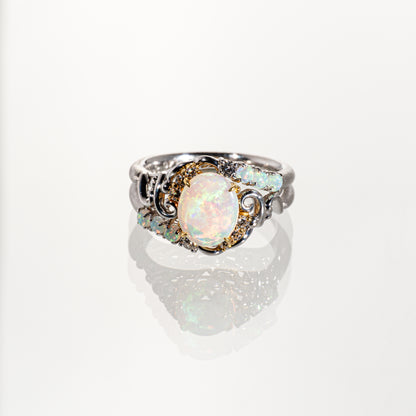 POLA エチオピアオパール1.40ct ダイヤモンド0.22ct Pt900/K18 ボタニカルリング