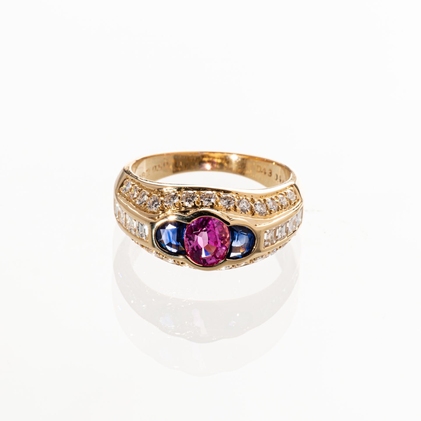 ピンクサファイア0.82ct サファイア0.50ct ダイヤモンド0.87ct K18 リング