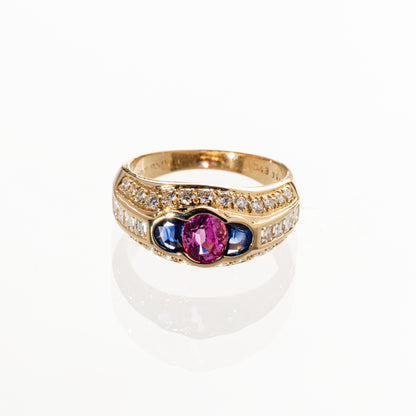 ピンクサファイア0.82ct サファイア0.50ct ダイヤモンド0.87ct K18 リング