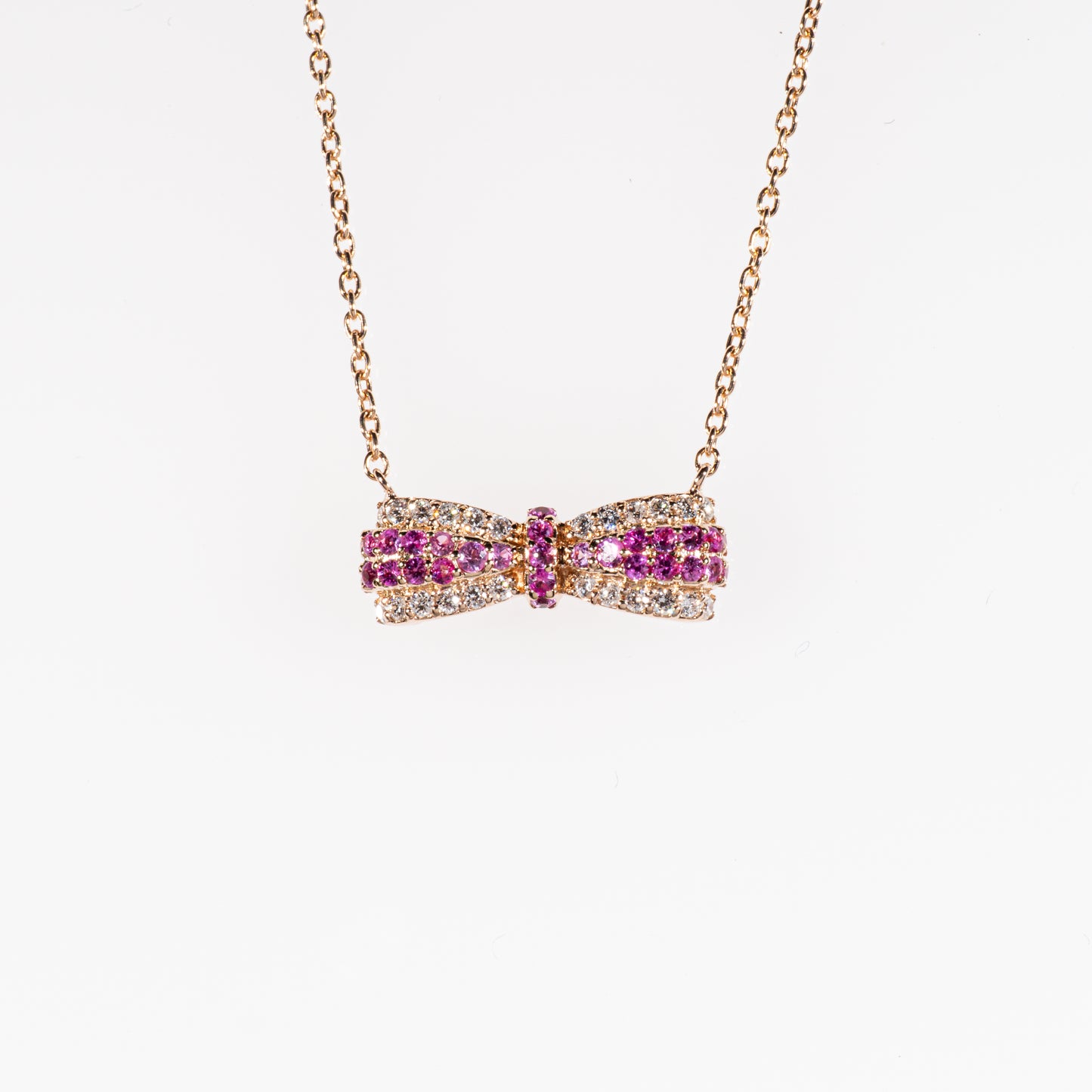ピンクサファイア0.16ct ダイヤモンド0.12ct K18ピンクゴールド リボンネックレス