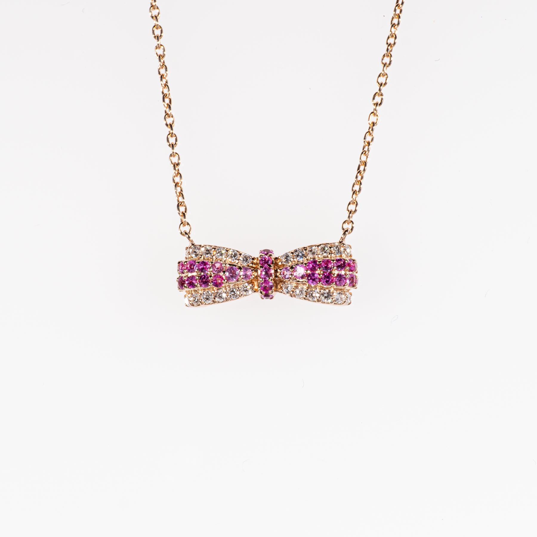 ピンクサファイア0.16ct ダイヤモンド0.12ct K18ピンクゴールド リボンネックレス