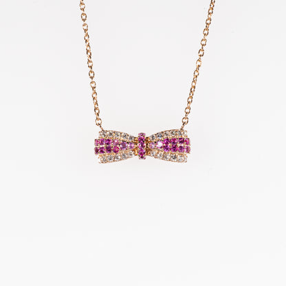 ピンクサファイア0.16ct ダイヤモンド0.12ct K18ピンクゴールド リボンネックレス