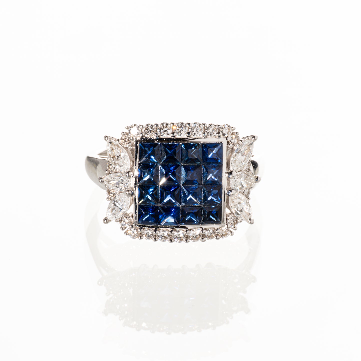 GSTV サファイア1.50ct ダイヤモンド0.75ct K18WG ミステリーリング
