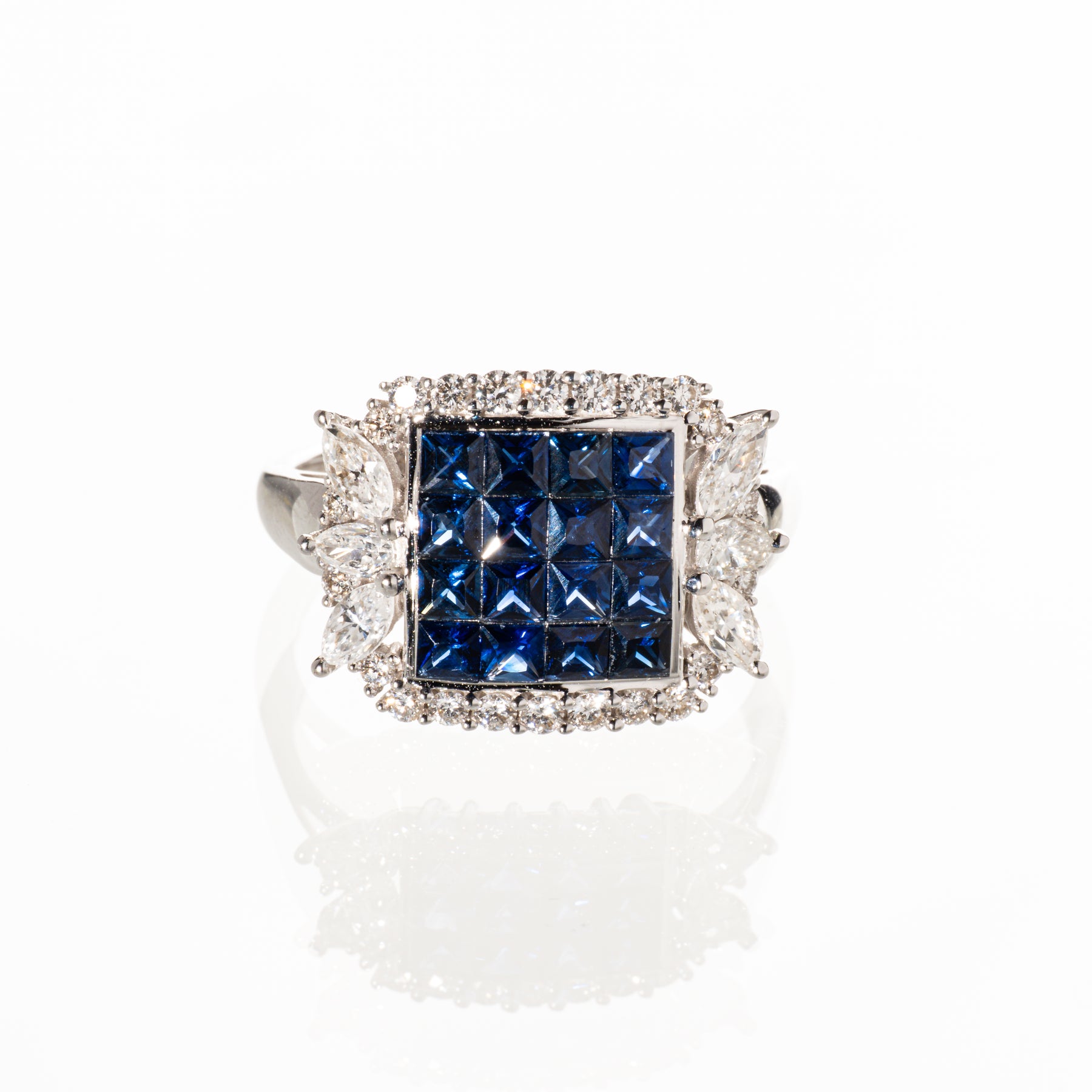 GSTV サファイア1.50ct ダイヤモンド0.75ct K18WG ミステリーリング
