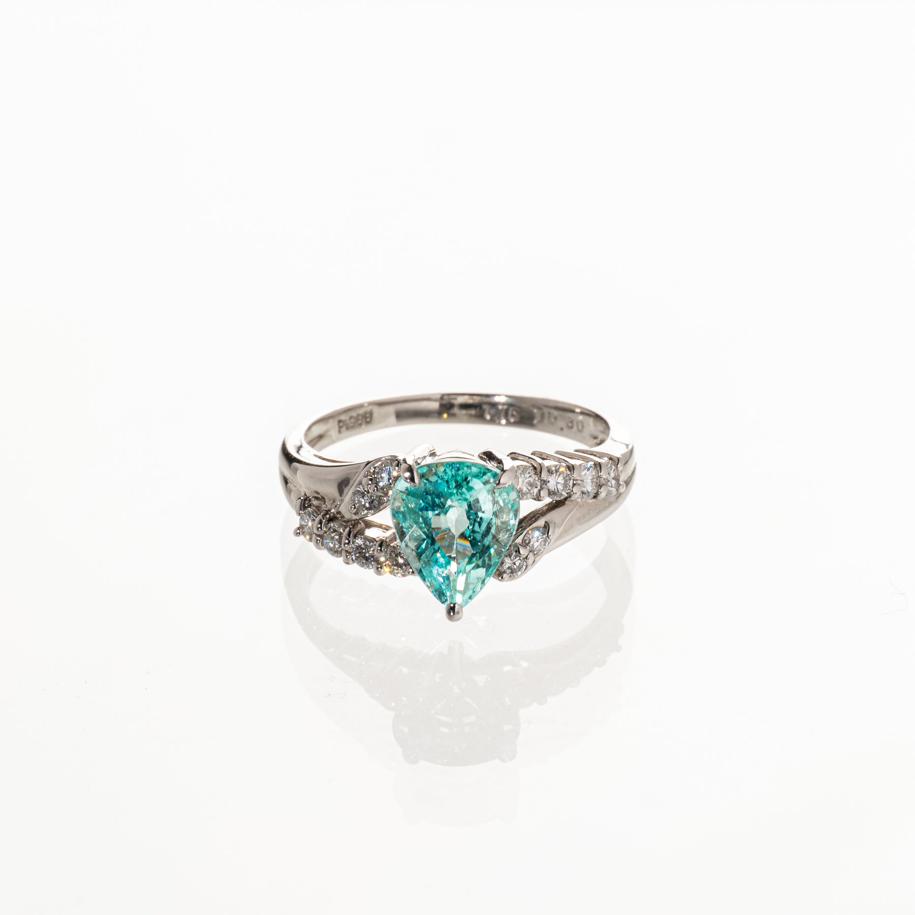 パライバトルマリン1.75ct ダイヤモンド0.30ct Pt900 リング