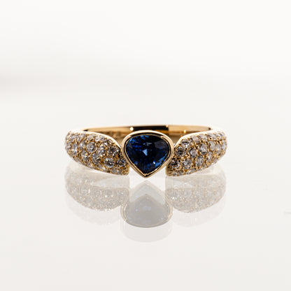 サファイア0.94ct ダイヤモンド0.76ct K18 ベゼルパヴェリング