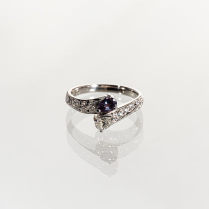 ブラジル産アレキサンドライト0.34ct ペアシェイプダイヤモンド0.25ct メレダイヤモンド0.31ct Pt900 リング