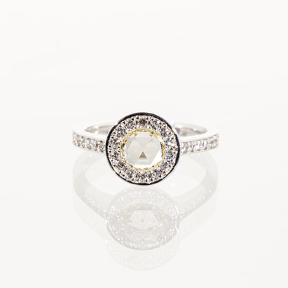 ローズカットダイヤモンド0.58ct メレダイヤモンド0.33ct Pt950 ヘイローリング