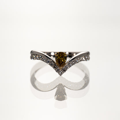 ファンシーイエローダイヤモンド0.380ct メレダイヤモンド0.20ct K18/PT950 ウェーブリング