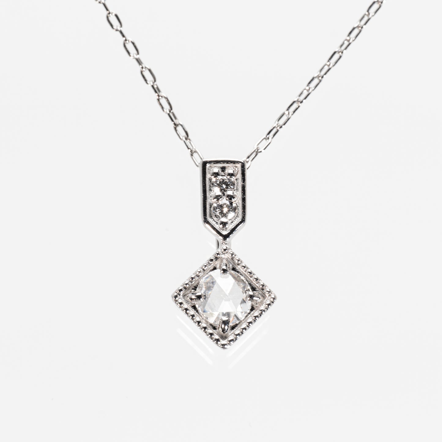 ローズカットダイヤモンド0.10ct メレダイヤモンド0.01ct Pt950/Pt850 ネックレス