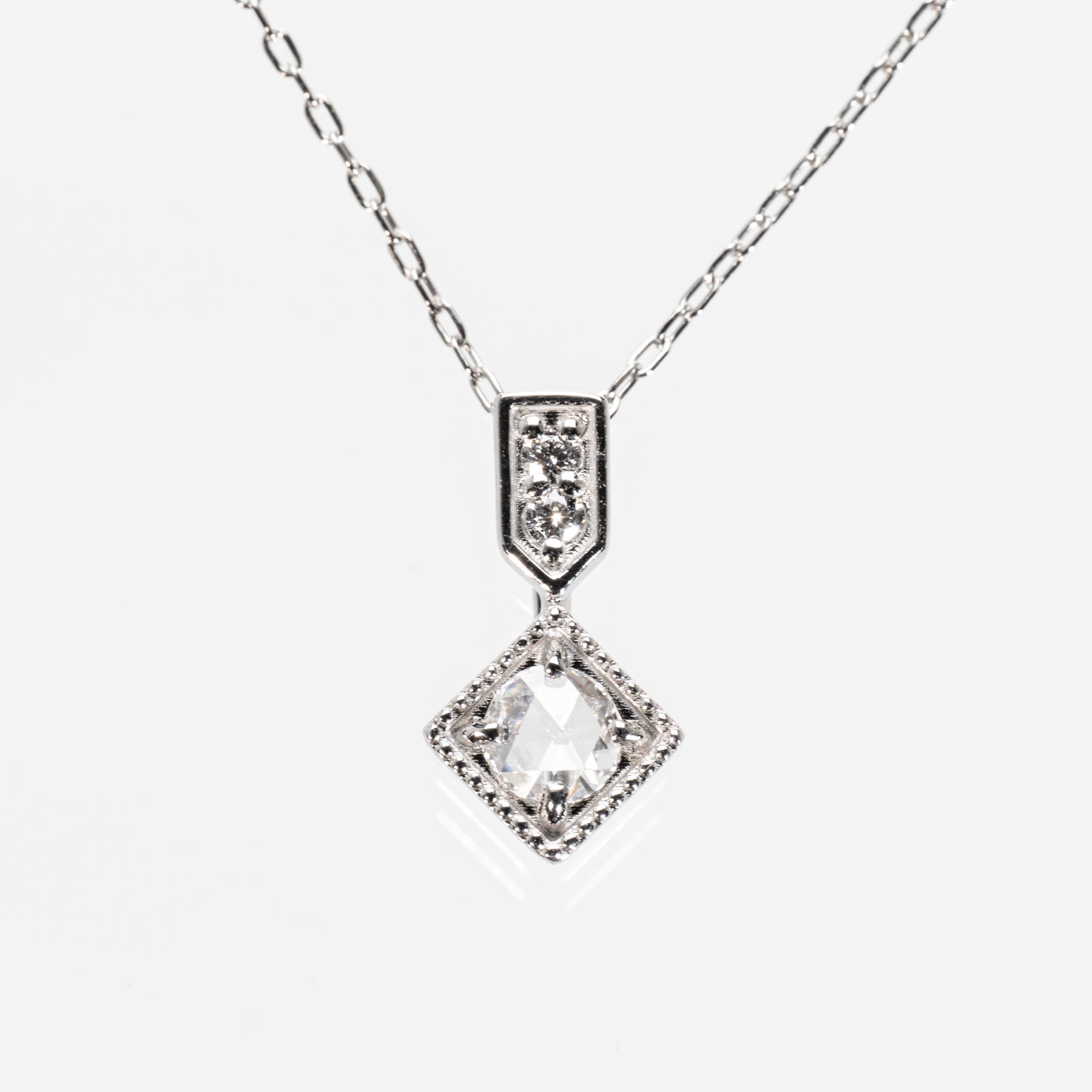 ローズカットダイヤモンド0.10ct メレダイヤモンド0.01ct Pt950/Pt850 ネックレス