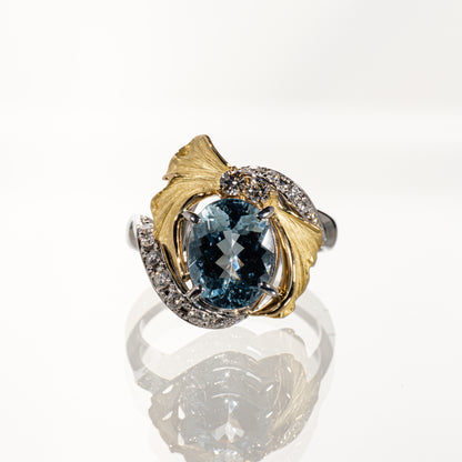 アクアマリン2.19ct ダイヤモンド0.32ct K18/Pt900 リング