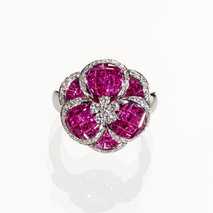 ルビー3.05ct ダイヤモンド0.58ct K18WG ミステリーリング