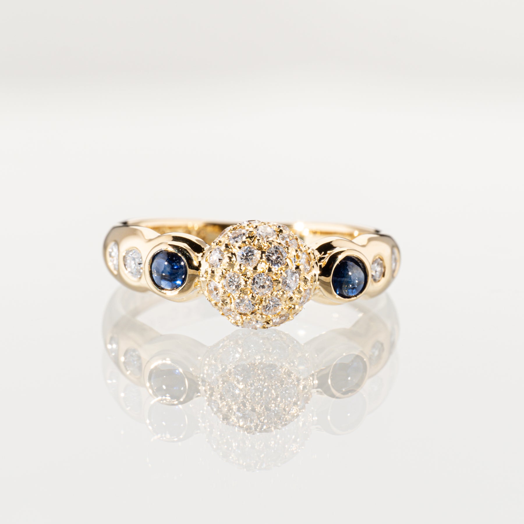 ダイヤモンド0.38ct サファイア0.29ct K18 パヴェドームリング