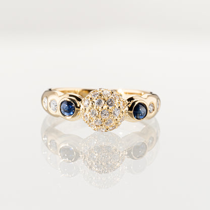 ダイヤモンド0.38ct サファイア0.29ct K18 パヴェドームリング