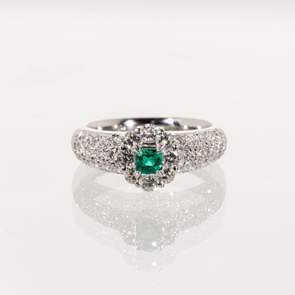 エメラルド0.23ct ダイヤモンド1.00ct Pt900 パヴェリング