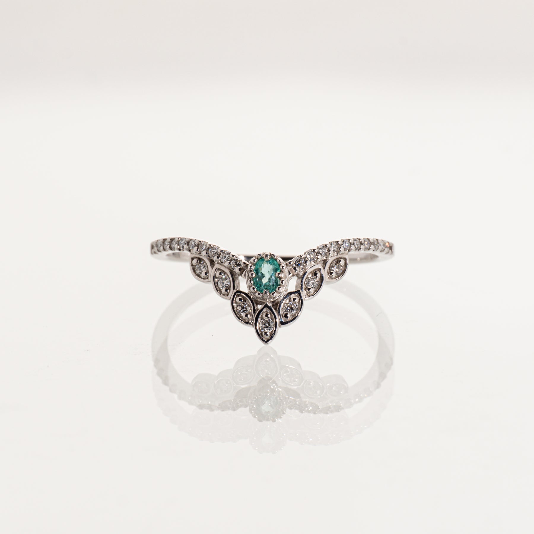 パライバトルマリン0.05ct ダイヤモンド0.10ct Pt900 ティアラリング
