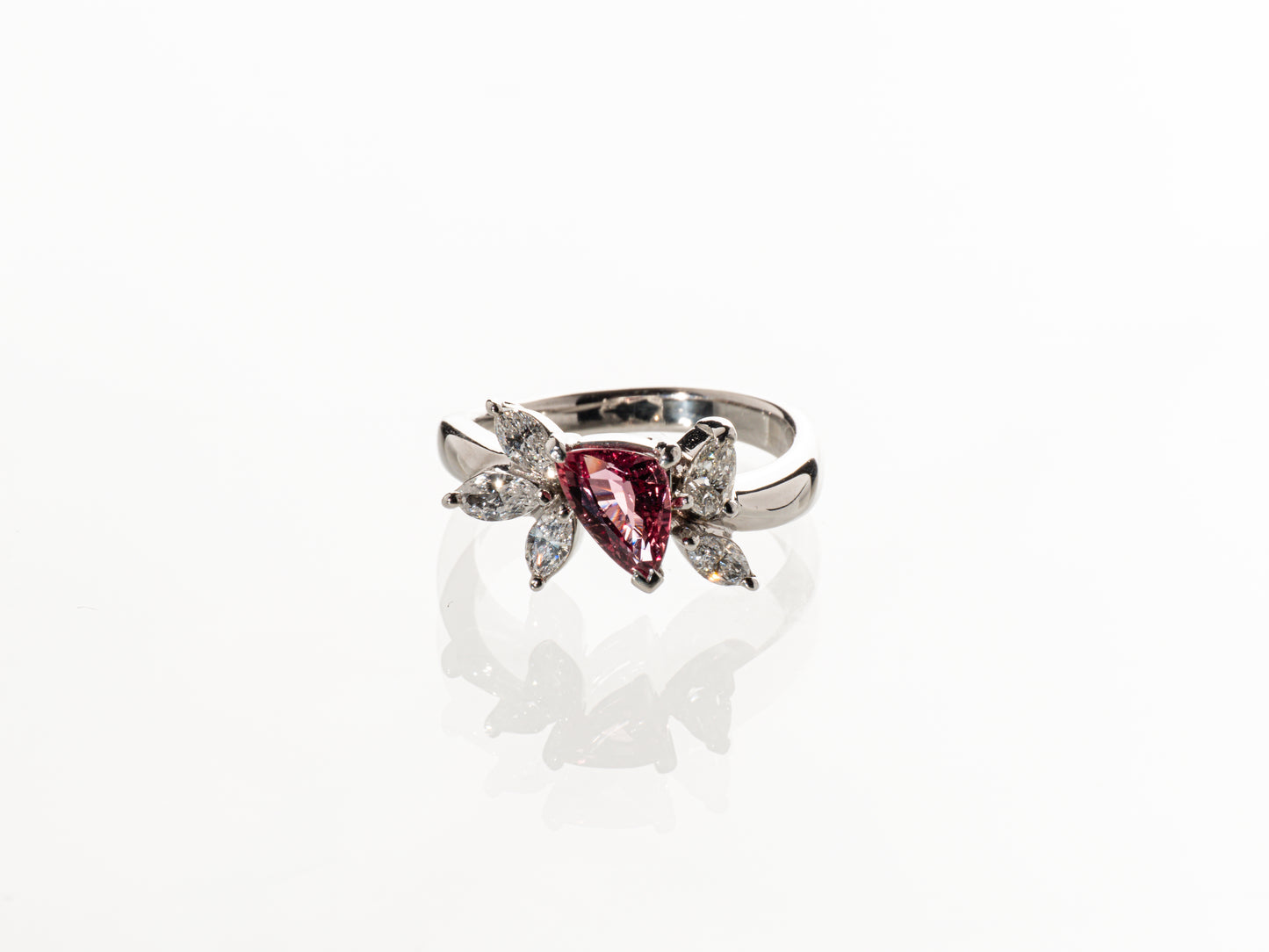 非加熱パパラチアサファイア1.26ct ダイヤモンド0.62ct Pt900 リング