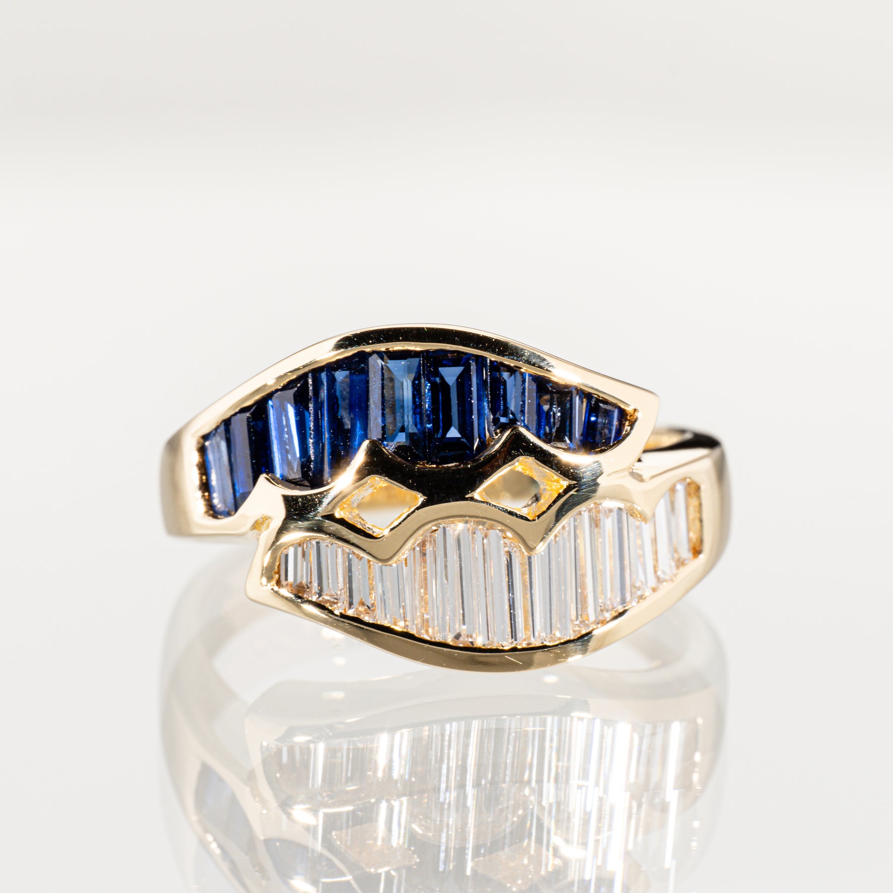 サファイア1.21ct ダイヤモンド0.60ct K18 レールリング