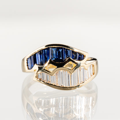 サファイア1.21ct ダイヤモンド0.60ct K18 レールリング
