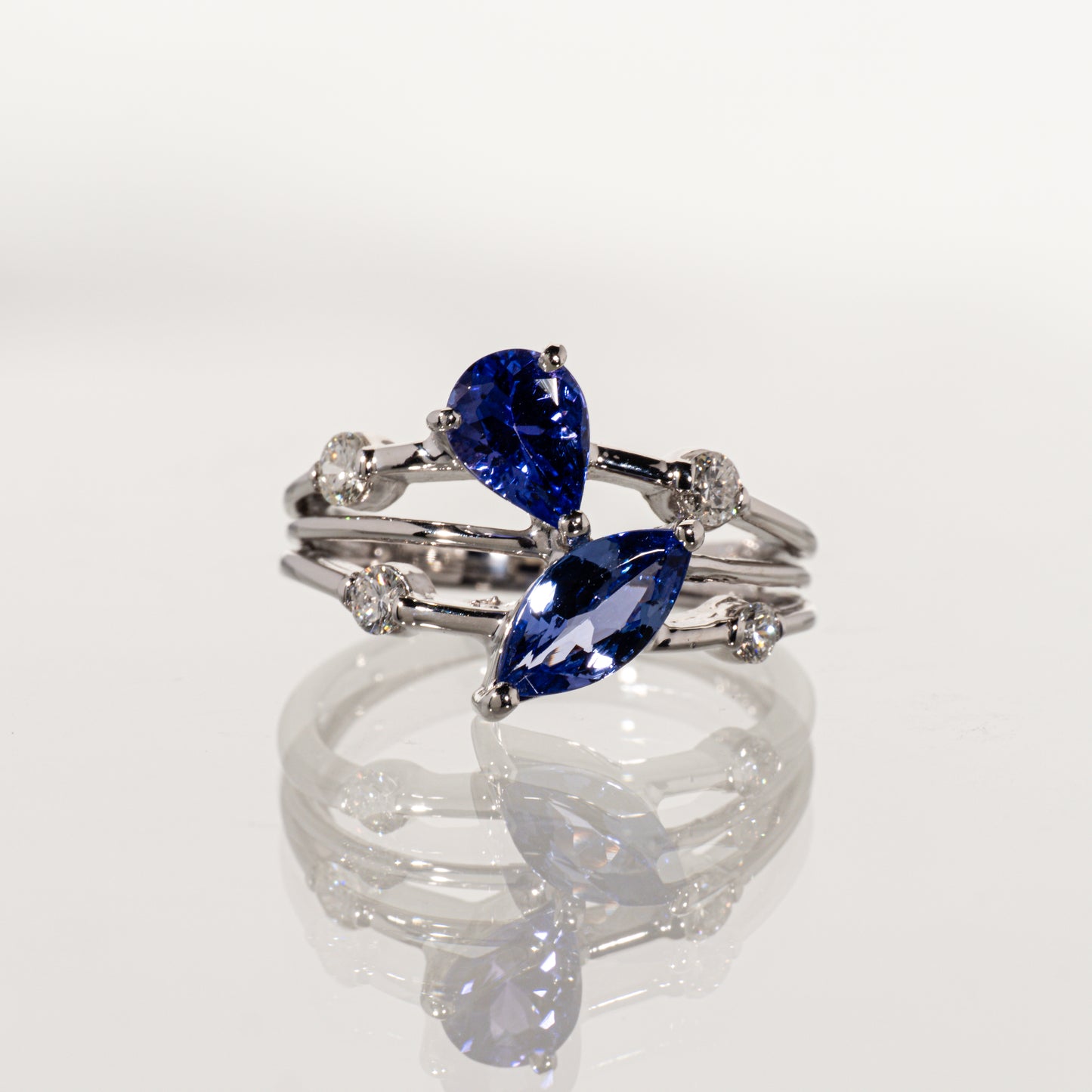 タンザナイト1.35ct ダイヤモンド0.25ct Pt900 スプリットシャンクリング