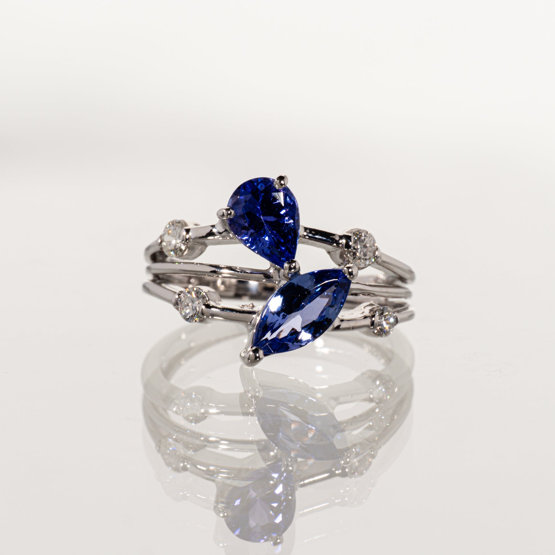 タンザナイト1.35ct ダイヤモンド0.25ct Pt900 スプリットシャンクリング