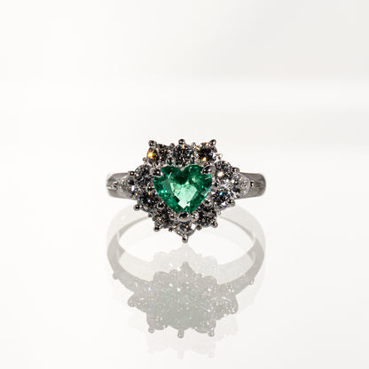 ハートシェイプエメラルド0.86ct ダイヤモンド1.03ct Pt900 リング