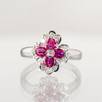 ルビー0.92ct ダイヤモンド0.08ct Pt900 フラワーリング