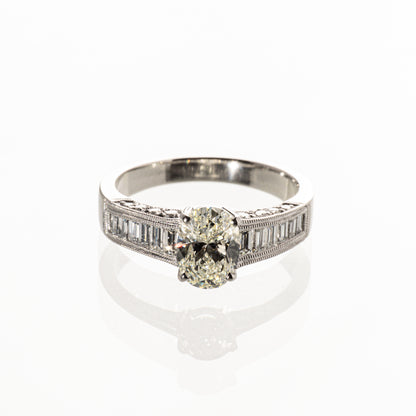 オーバルカットダイヤモンド1.280ct メレダイヤモンド0.695ct Pt950 リング