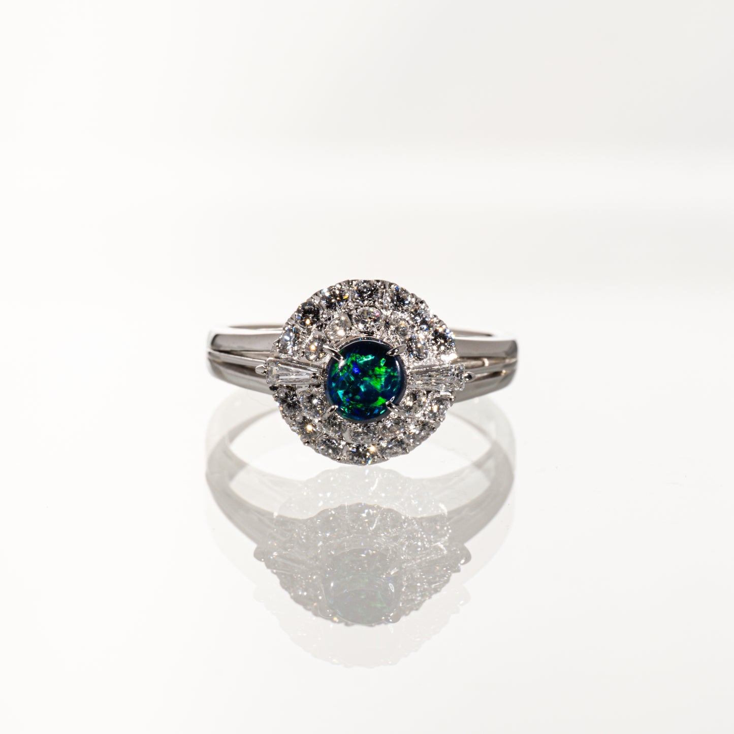 ブラックオパール0.32ct ダイヤモンド0.52ct Pm900陽刻 リング