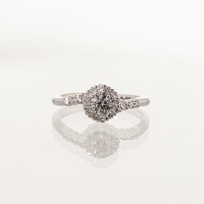 ダイヤモンド0.251ct メレダイヤモンド0.19ct Pt900 ヘイローリング