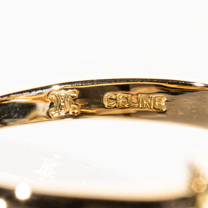 CELINE カボションサファイア0.12ct K18イエローゴールド ロゴモチーフリング