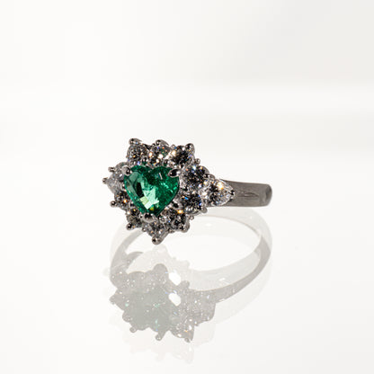 ハートシェイプエメラルド0.86ct ダイヤモンド1.03ct Pt900 リング