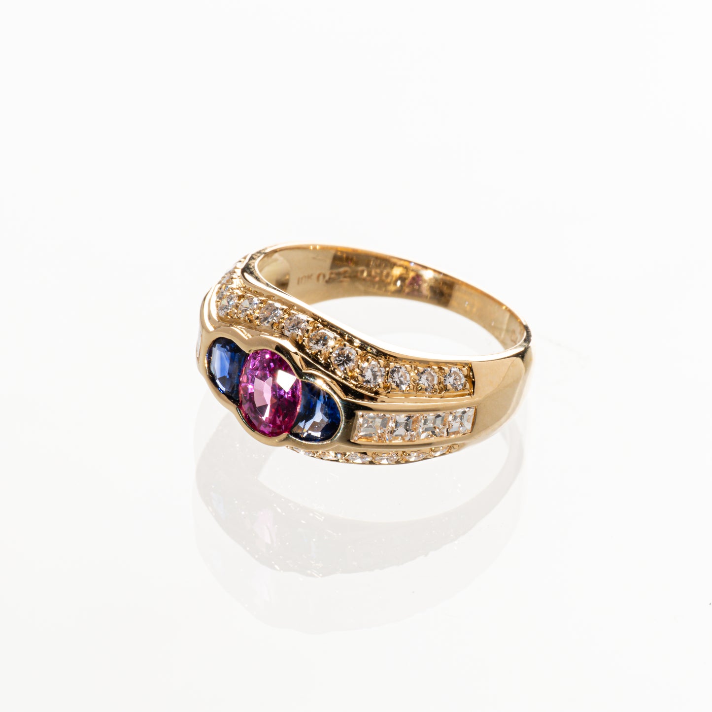 ピンクサファイア0.82ct サファイア0.50ct ダイヤモンド0.87ct K18 リング
