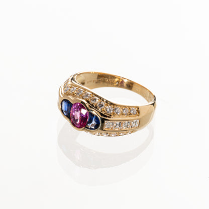 ピンクサファイア0.82ct サファイア0.50ct ダイヤモンド0.87ct K18 リング