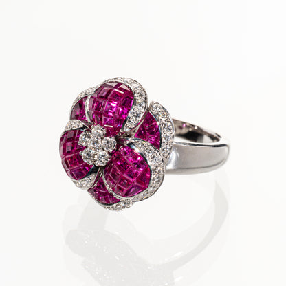 ルビー3.05ct ダイヤモンド0.58ct K18WG ミステリーリング