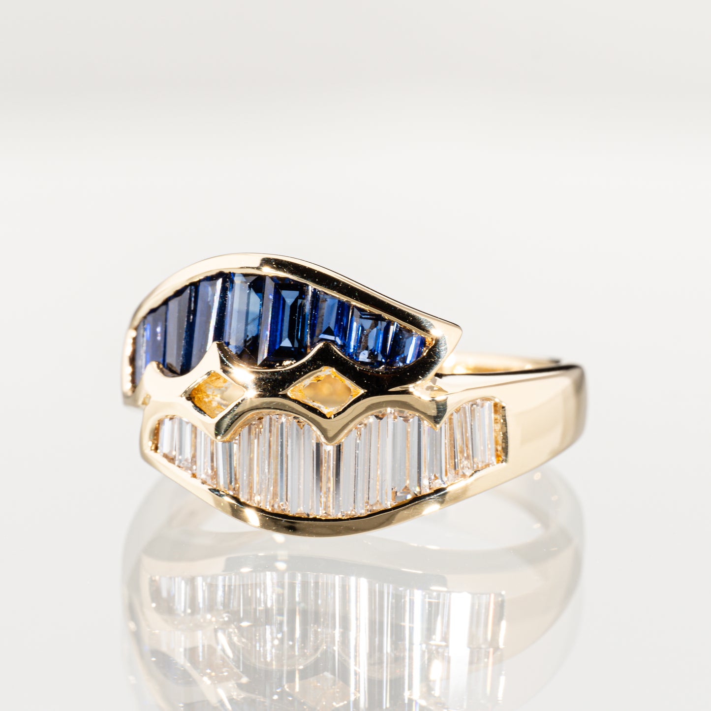 サファイア1.21ct ダイヤモンド0.60ct K18 レールリング