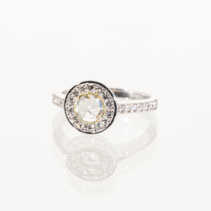 ローズカットダイヤモンド0.58ct メレダイヤモンド0.33ct Pt950 ヘイローリング