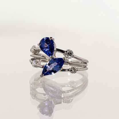 タンザナイト1.35ct ダイヤモンド0.25ct Pt900 スプリットシャンクリング