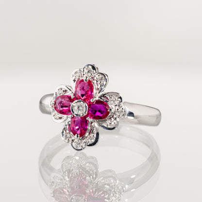 ルビー0.92ct ダイヤモンド0.08ct Pt900 フラワーリング
