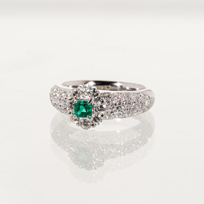 エメラルド0.23ct ダイヤモンド1.00ct Pt900 パヴェリング