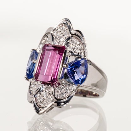 ピンクトルマリン2.89ct タンザナイト1.67ct ダイヤモンド0.22ct Pt900 リング