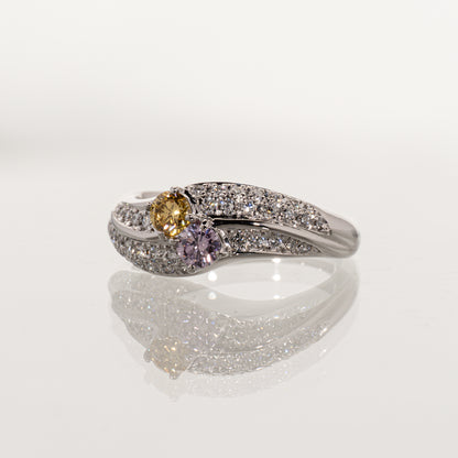 パープルダイヤモンド0.232ct インテンスイエローダイヤモンド0.243ct メレダイヤモンド0.38ct Pt900 リング