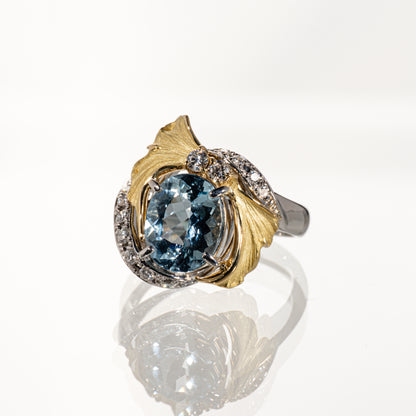 アクアマリン2.19ct ダイヤモンド0.32ct K18/Pt900 リング