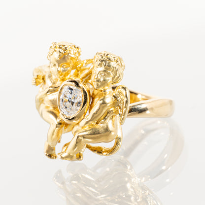 オーバルシェイプダイヤモンド0.50ct K18 エンジェルリング