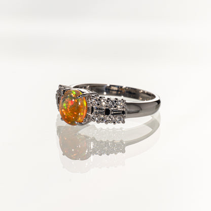 ファイアオパール0.74ct ダイヤモンド0.36ct Pt900 リング